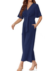 Sylenna - Dames jumpsuit met V-hals en brede benen met riem