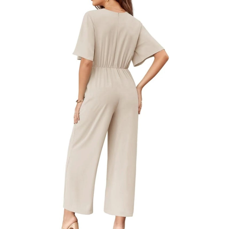 Sylenna - Dames jumpsuit met V-hals en brede benen met riem