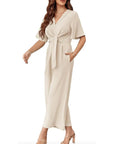 Sylenna - Dames jumpsuit met V-hals en brede benen met riem