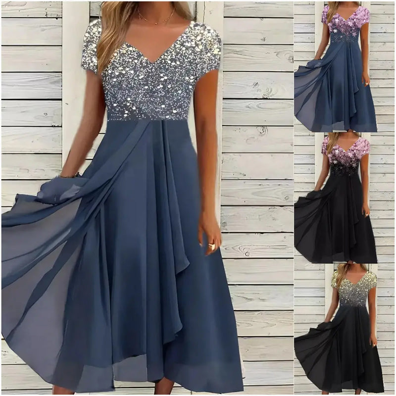 Halina - Elegante zomerjurk met V-Hals en unieke print