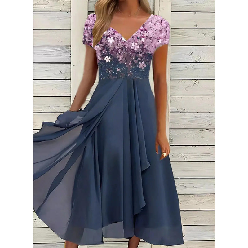 Halina - Elegante zomerjurk met V-Hals en unieke print