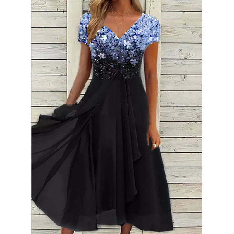Halina - Elegante zomerjurk met V-Hals en unieke print