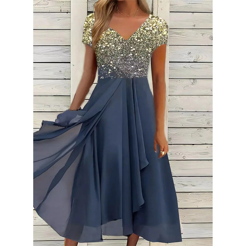 Halina - Elegante zomerjurk met V-Hals en unieke print