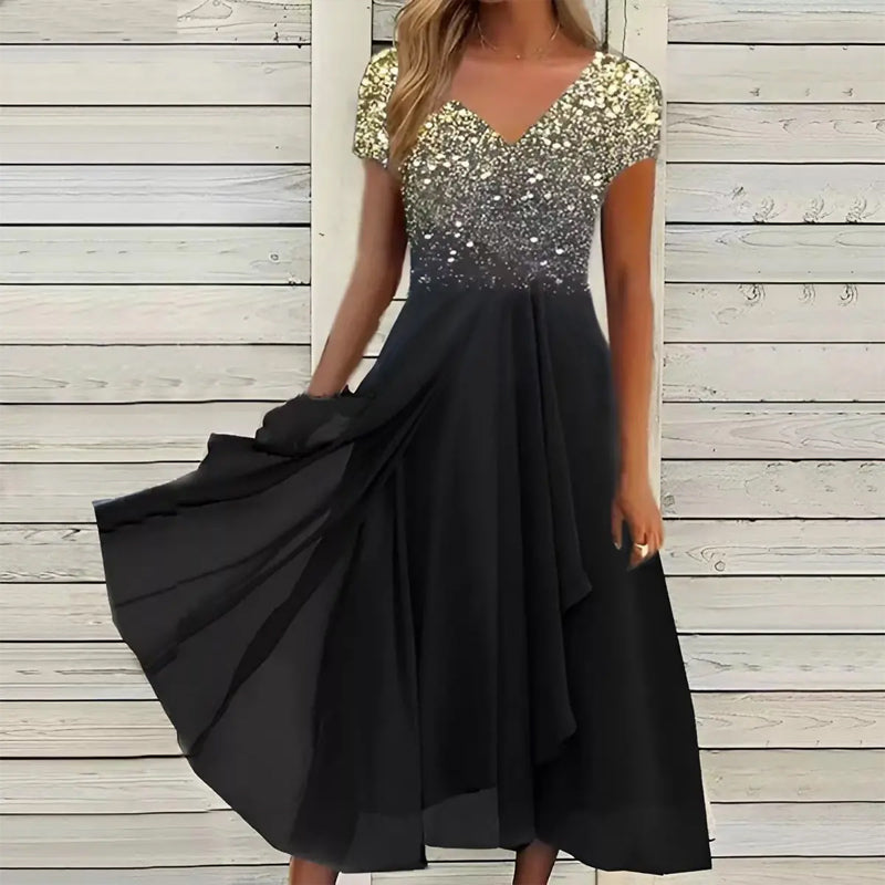 Halina - Elegante zomerjurk met V-Hals en unieke print