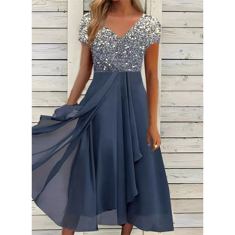 Halina - Elegante zomerjurk met V-Hals en unieke print
