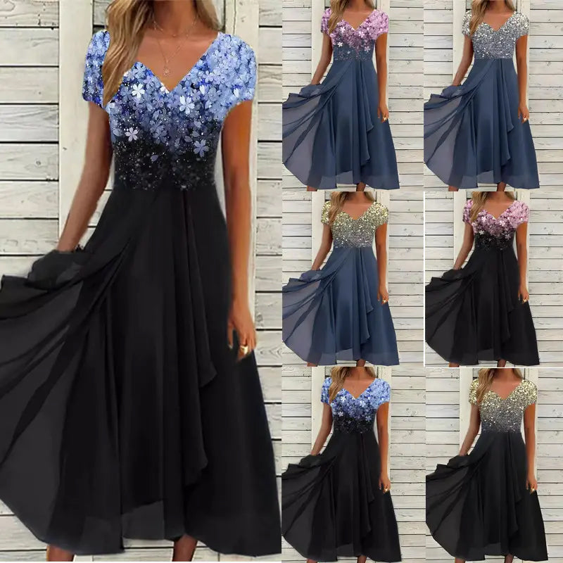 Halina - Elegante zomerjurk met V-Hals en unieke print