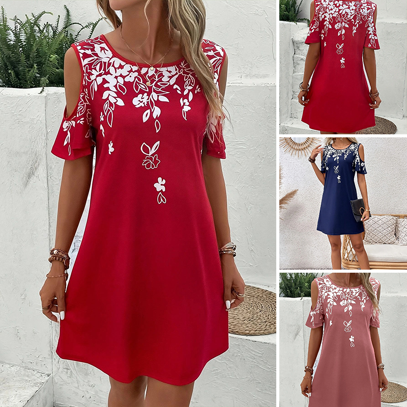 Elanora - Strapless jurk met bloemenprint en uitgesneden mouwen
