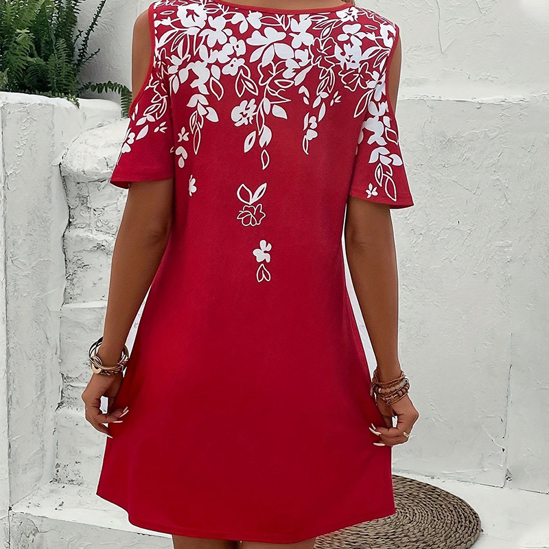 Elanora - Strapless jurk met bloemenprint en uitgesneden mouwen