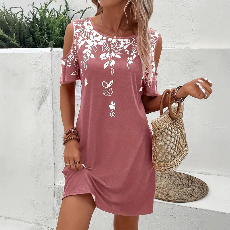 Elanora - Strapless jurk met bloemenprint en uitgesneden mouwen