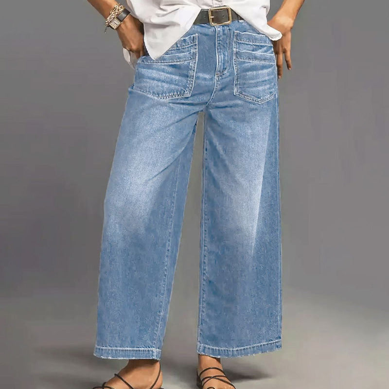 Rexelle - Dames Jeans Hoge Taille Wijde Pasvorm Denim Comfort &amp; Moderne Stijl