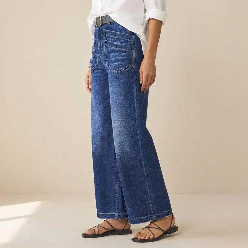 Rexelle - Dames Jeans Hoge Taille Wijde Pasvorm Denim Comfort &amp; Moderne Stijl