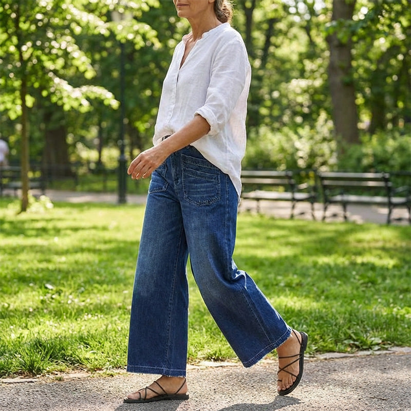 Rexelle - Dames Jeans Hoge Taille Wijde Pasvorm Denim Comfort &amp; Moderne Stijl