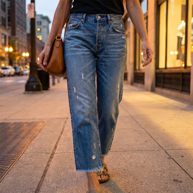 Cazira - Dames Jeans Rechstreeks Cropped Denim Moderne Comfort
