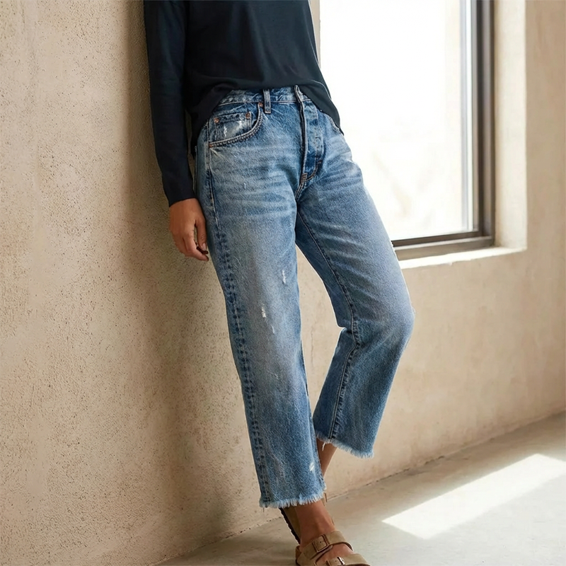 Cazira - Dames Jeans Rechstreeks Cropped Denim Moderne Comfort