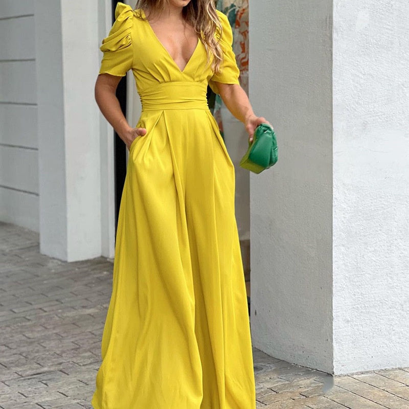 Rosenya - Elegante dames jumpsuit met V-hals en palazzo broek