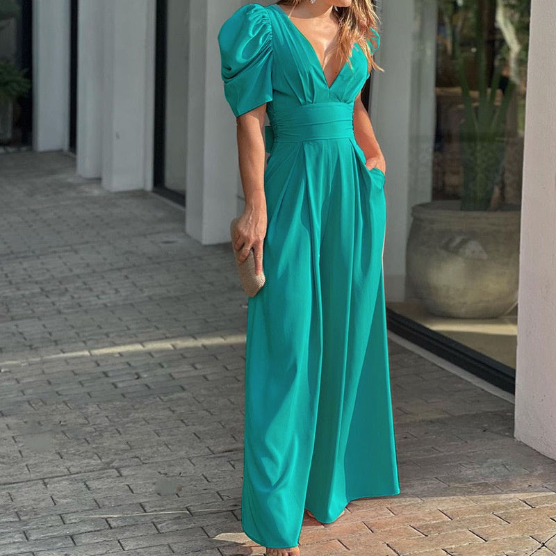 Rosenya - Elegante dames jumpsuit met V-hals en palazzo broek