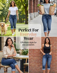 Hovelle - Dames Capri Broek Denim Stretch Aansluitende Pasvorm Midden Hoge Taille