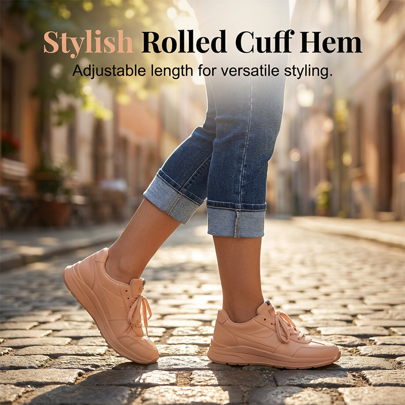 Hovelle - Dames Capri Broek Denim Stretch Aansluitende Pasvorm Midden Hoge Taille
