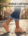 Hovelle - Dames Capri Broek Denim Stretch Aansluitende Pasvorm Midden Hoge Taille