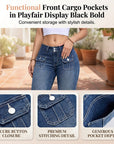 Hovelle - Dames Capri Broek Denim Stretch Aansluitende Pasvorm Midden Hoge Taille