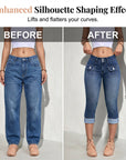 Hovelle - Dames Capri Broek Denim Stretch Aansluitende Pasvorm Midden Hoge Taille