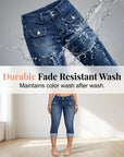 Hovelle - Dames Capri Broek Denim Stretch Aansluitende Pasvorm Midden Hoge Taille