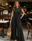 Azeloria - Dames zonder mouwen jumpsuit met brede pijpen en zakken