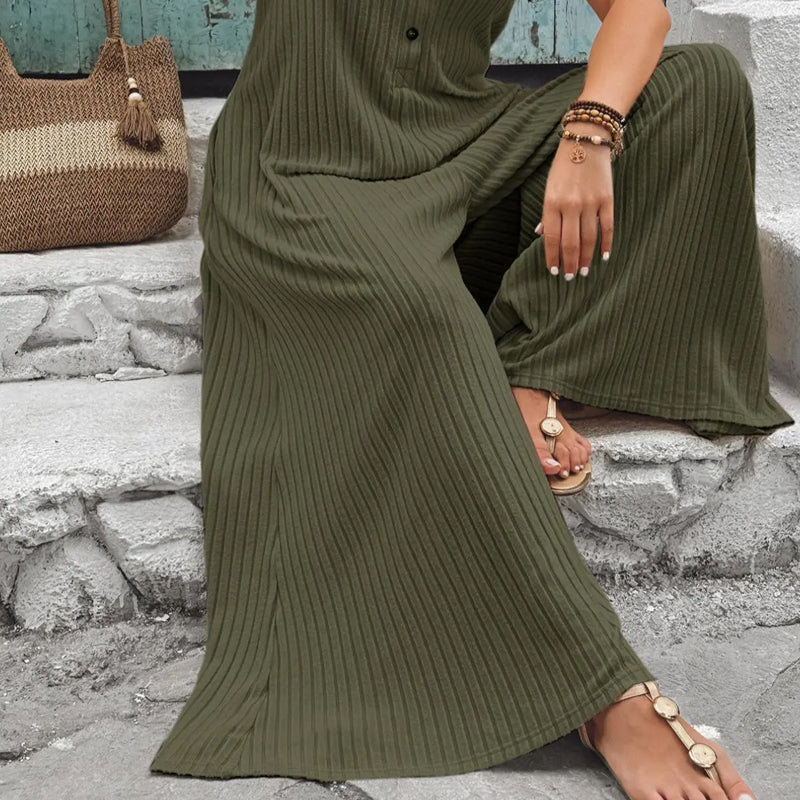 Azeloria - Dames zonder mouwen jumpsuit met brede pijpen en zakken