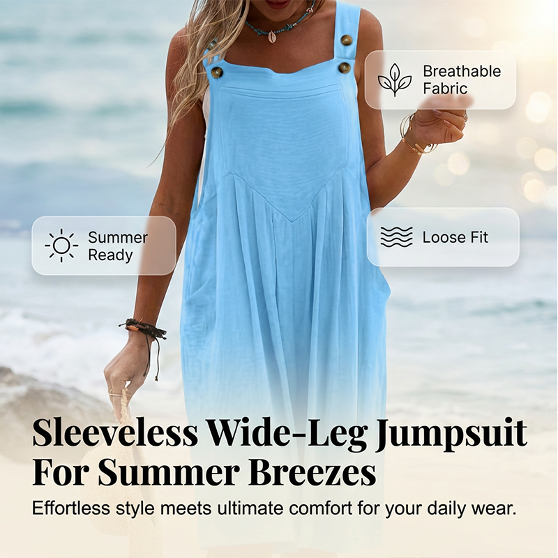 Rhyzelia - Dames Zomer Jumpsuit Zonder Mouwen met Brede Benen