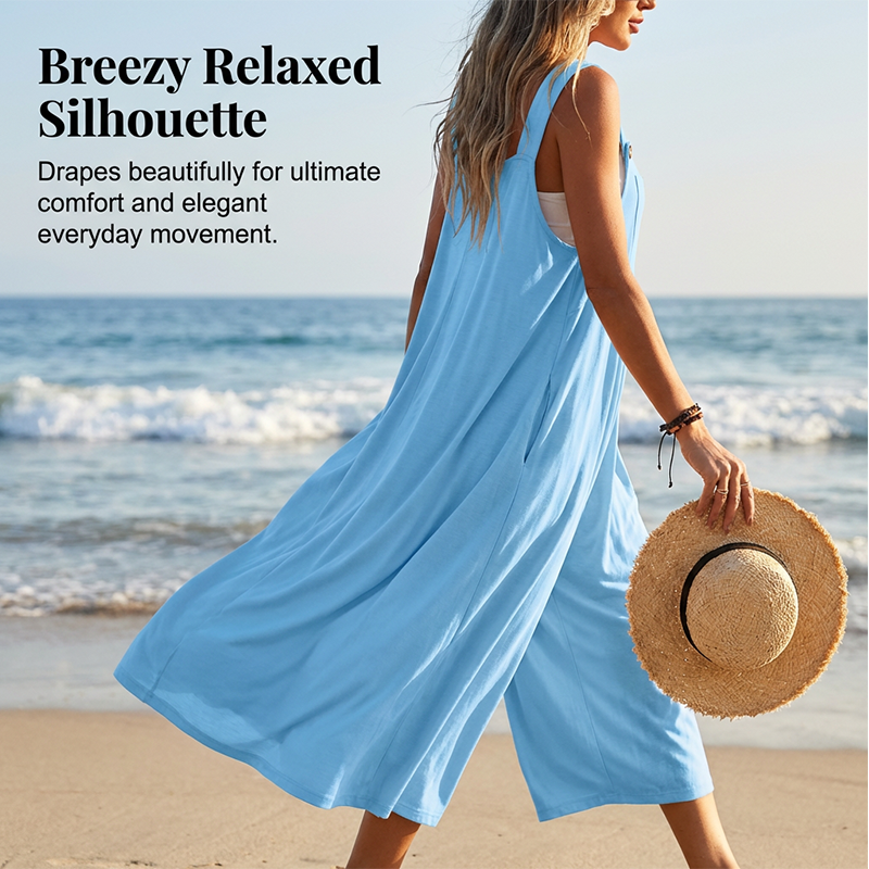 Rhyzelia - Dames Zomer Jumpsuit Zonder Mouwen met Brede Benen