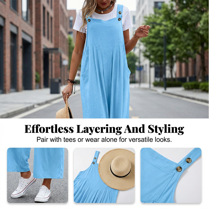 Rhyzelia - Dames Zomer Jumpsuit Zonder Mouwen met Brede Benen