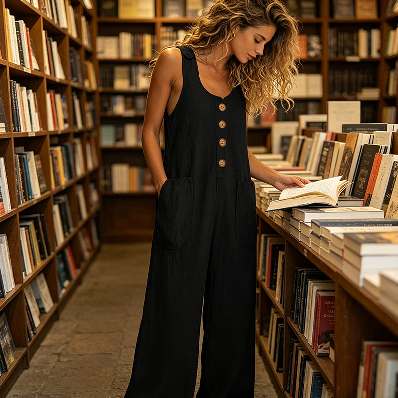 Beloria - Dames jumpsuit zonder mouwen met wijde benen en zakken