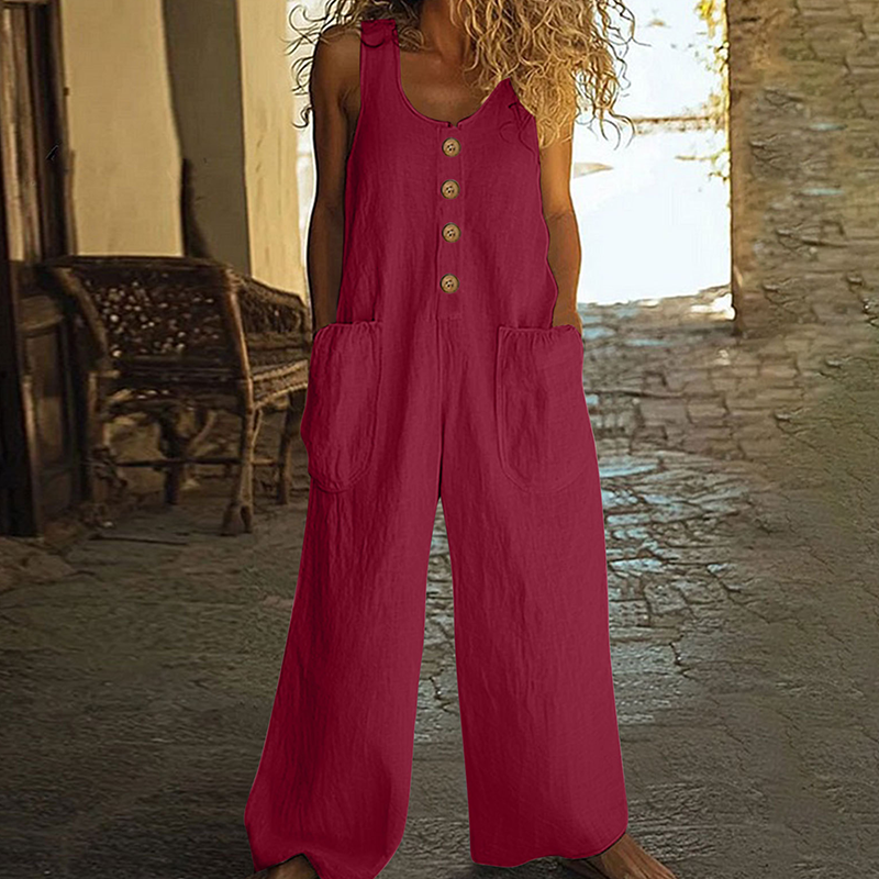 Beloria - Dames jumpsuit zonder mouwen met wijde benen en zakken