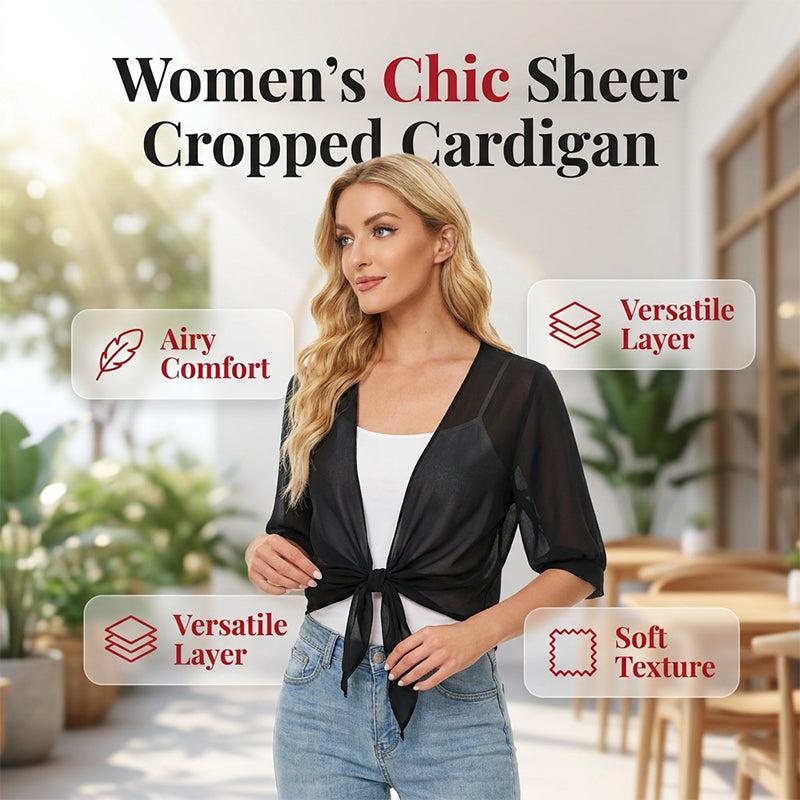 Brynoria - Korte vrouwen top van transparant chiffon met strik aan de voorkant