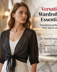 Brynoria - Korte vrouwen top van transparant chiffon met strik aan de voorkant