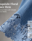 Helynora - Lange denim rok voor vrouwen met kanten bloemenrand