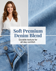 Helynora - Lange denim rok voor vrouwen met kanten bloemenrand
