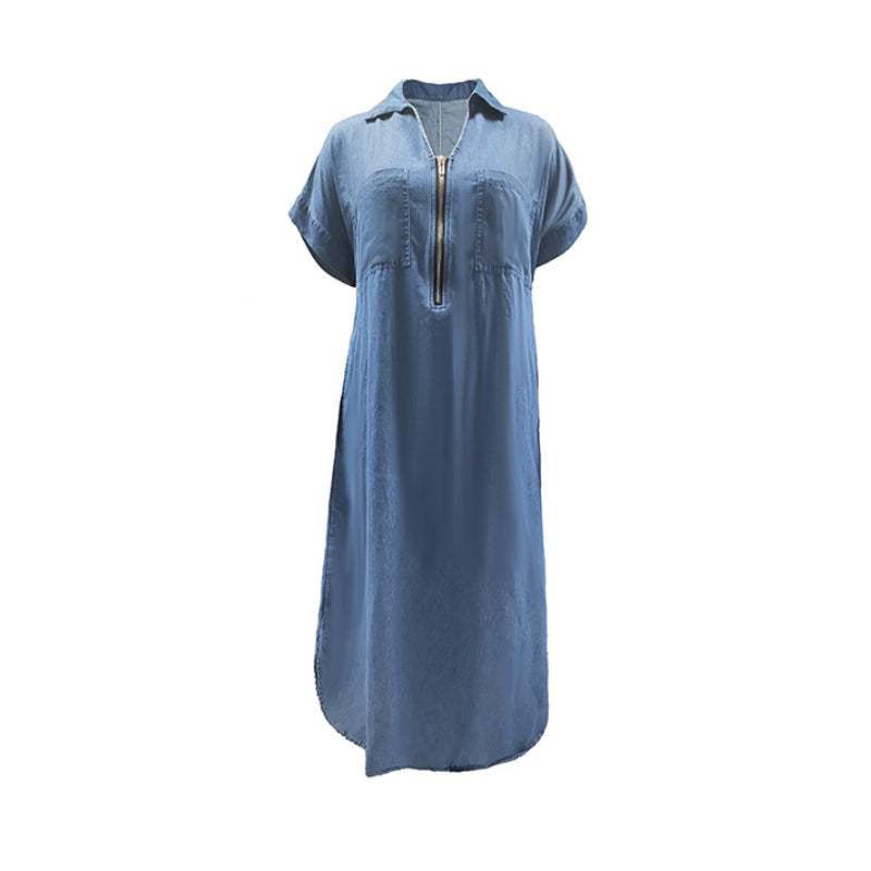 Galoria - Denim blouse jurk voor dames met rits en zakken
