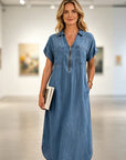Galoria - Denim blouse jurk voor dames met rits en zakken