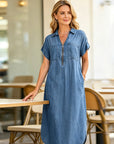 Galoria - Denim blouse jurk voor dames met rits en zakken
