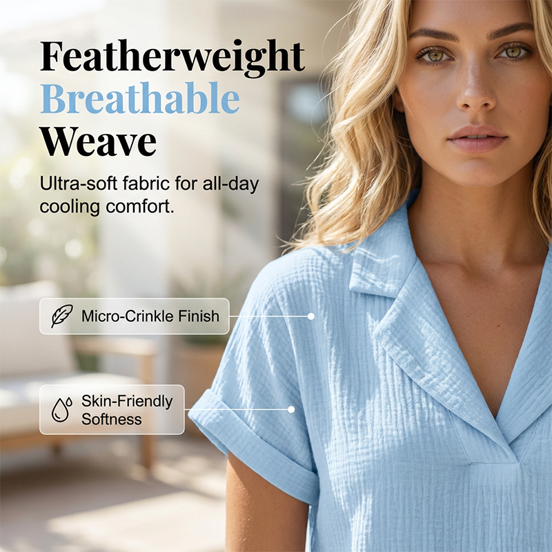 Soralyne - Dames T-shirt met V-hals in lichte textuurstof