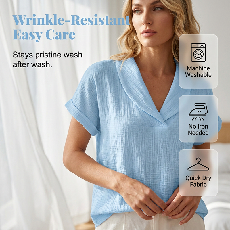 Soralyne - Dames T-shirt met V-hals in lichte textuurstof