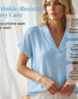 Soralyne - Dames T-shirt met V-hals in lichte textuurstof