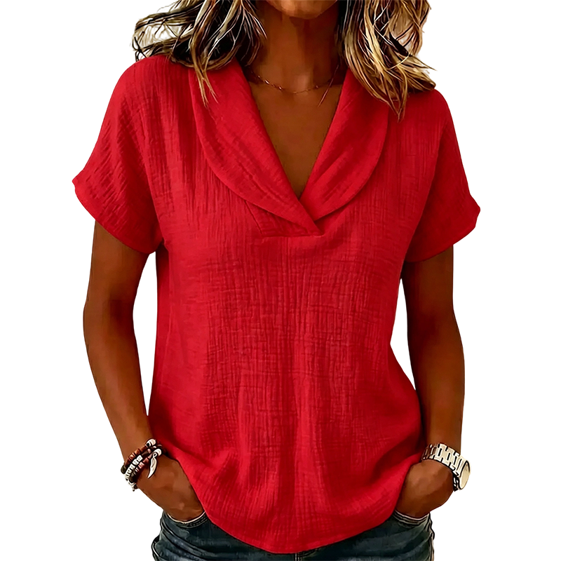 Soralyne - Dames T-shirt met V-hals in lichte textuurstof