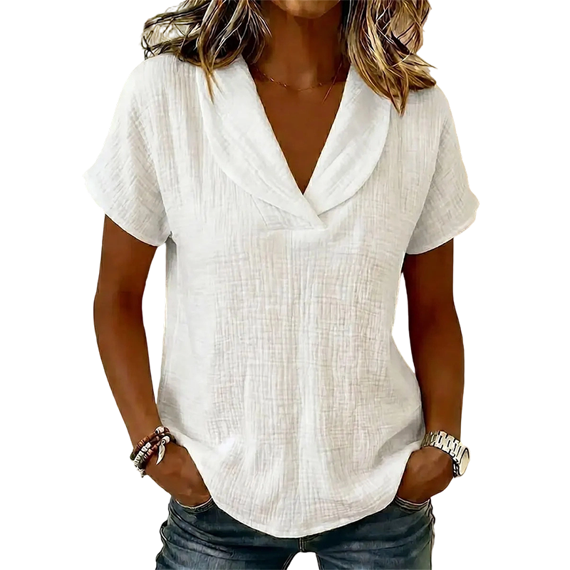 Soralyne - Dames T-shirt met V-hals in lichte textuurstof