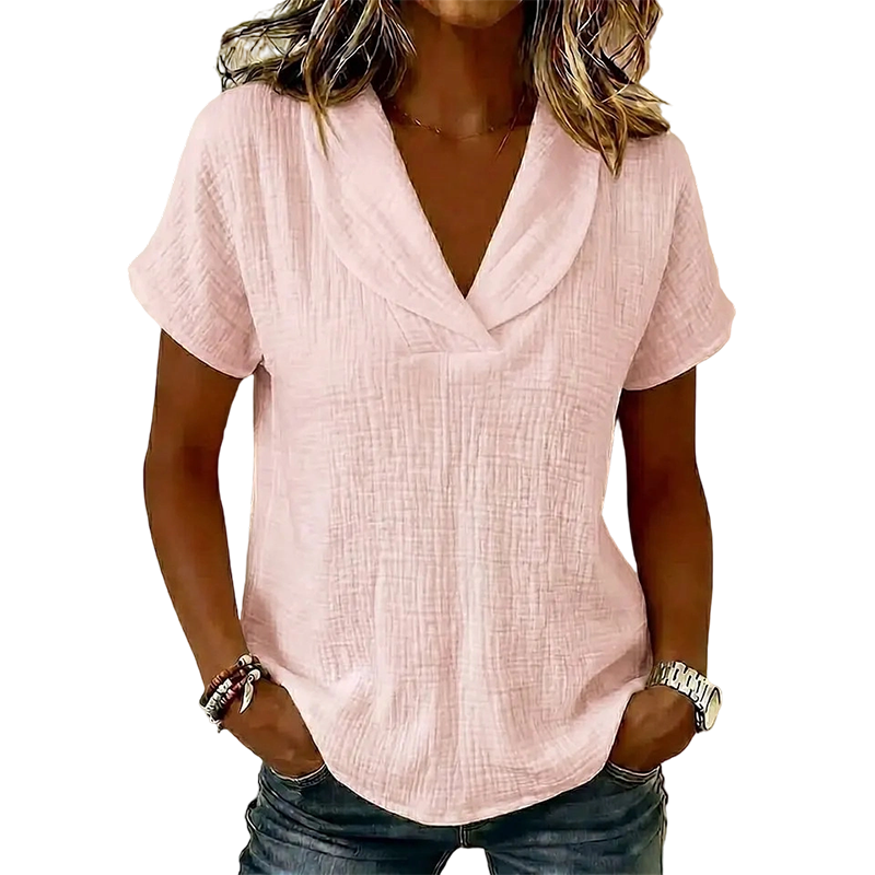Soralyne - Dames T-shirt met V-hals in lichte textuurstof
