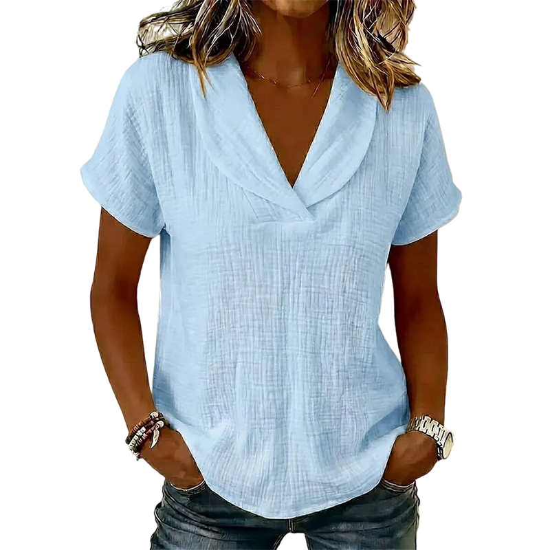 Soralyne - Dames T-shirt met V-hals in lichte textuurstof
