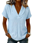 Soralyne - Dames T-shirt met V-hals in lichte textuurstof