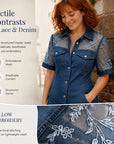 Galena - Korte denim blousejurk voor dames met transparante kant