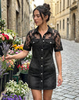 Galena - Korte denim blousejurk voor dames met transparante kant
